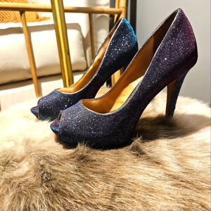 Badgley Mischka Peep Toe Heels Glitter Sparkle